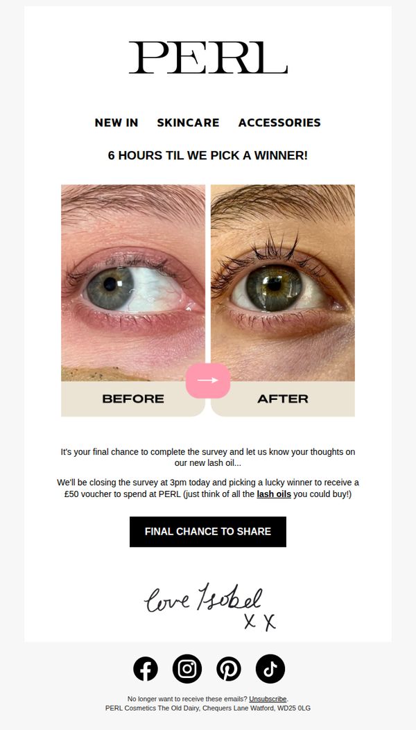 10. PERLcosmetics: Last chance to win a £50 voucher 💸