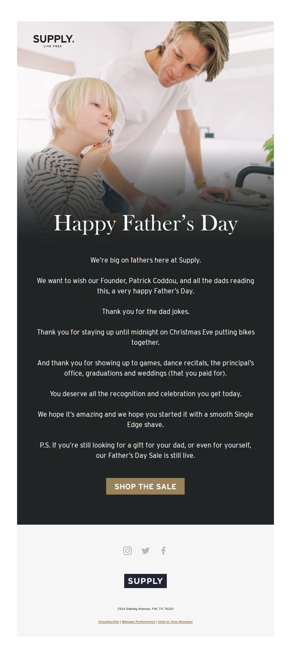 9. Supply: Happy Father’s Day from Supply!