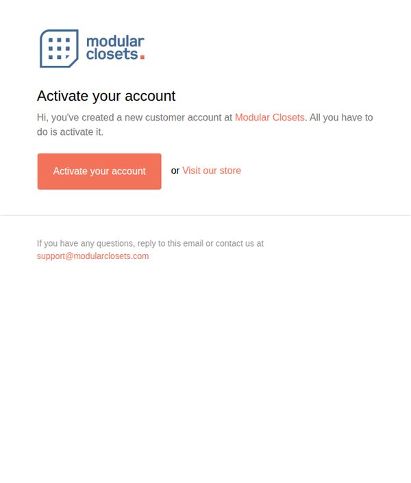 9. Modular Closets: Customer account activation