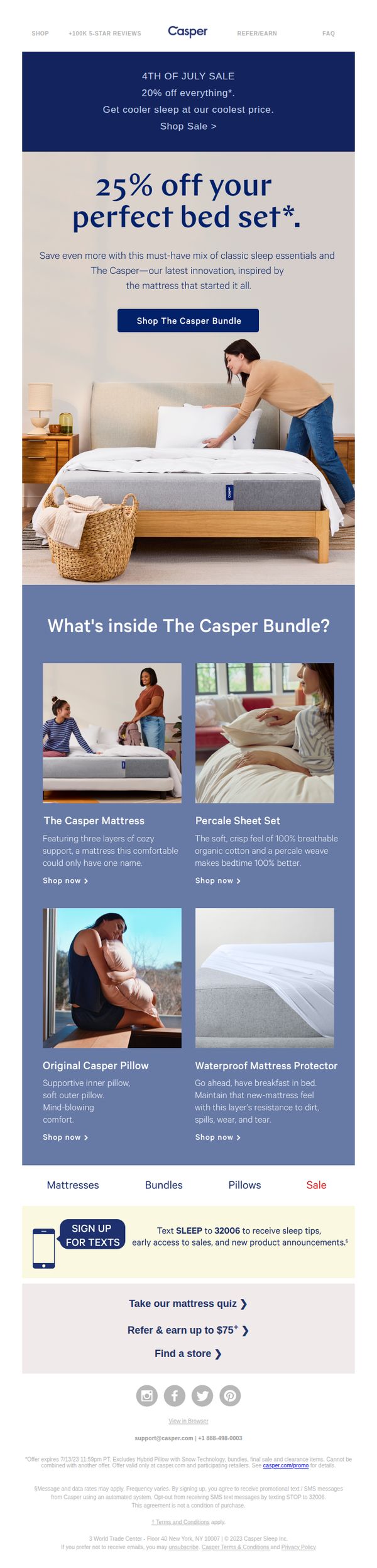 9. Get signature Casper comfort for 25% off.