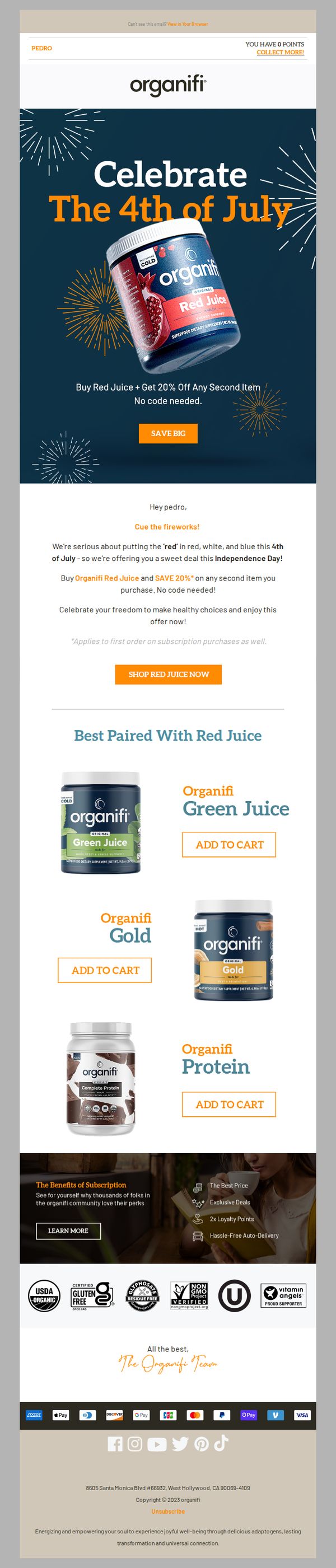 7. Organifi: 4th of July Sale: 20% OFF 🎆
