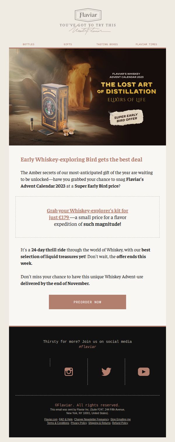 7. Flaviar: Secure Your 2023 Whiskey Advent Calendar before the price goes up! ⏳