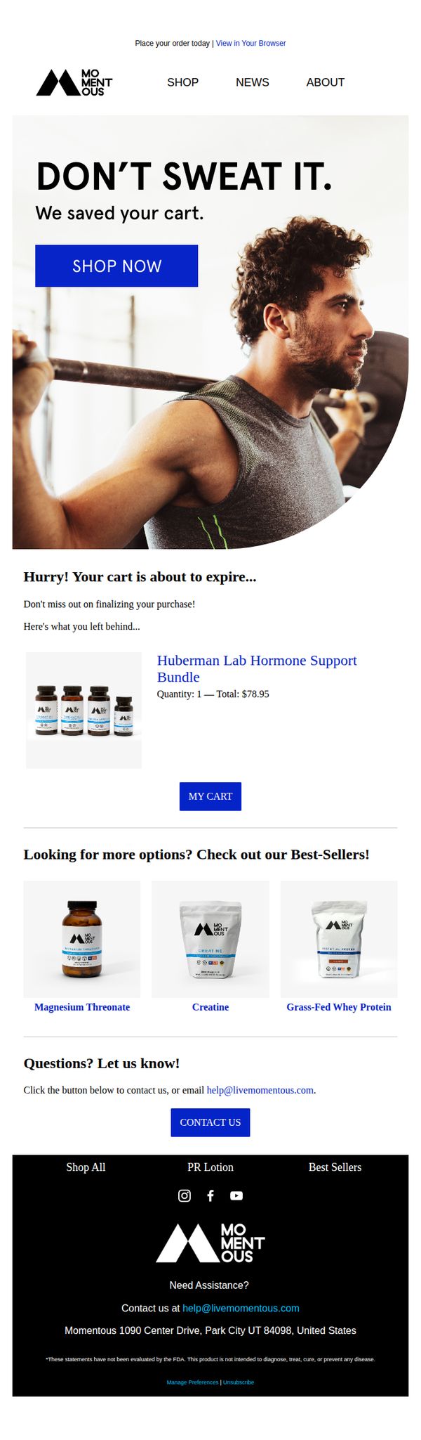 6. Amp Human / Momentous: Hurry — Your Cart Expires Soon!