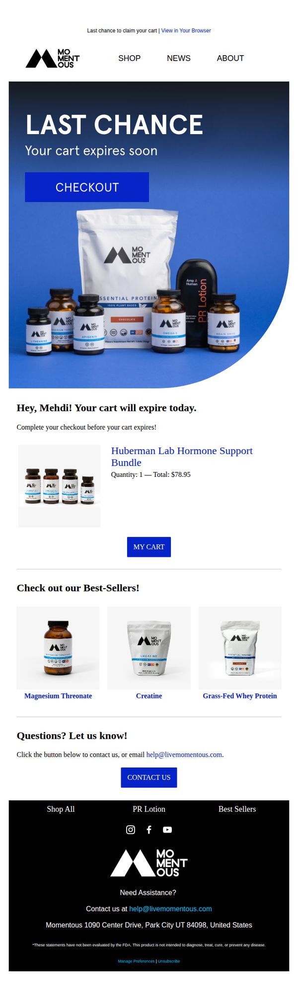 7. Amp Human / Momentous: Last Chance! Your cart expires today...