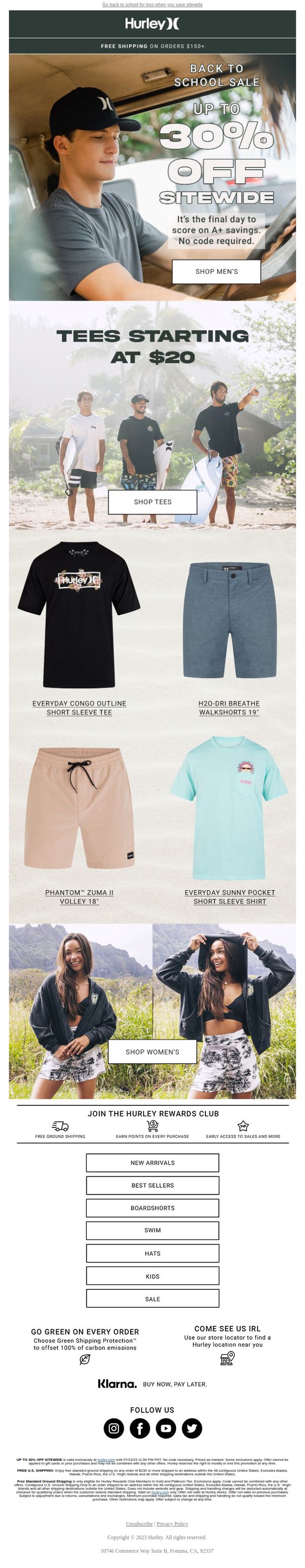 6. Hurley: FINAL DAY: Up to 30% sitewide 🍎