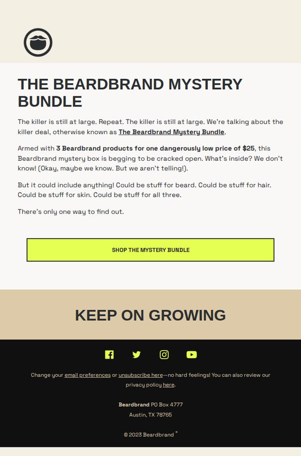7. Beardbrand: Killer Deal. Still At Large.