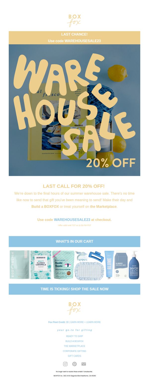 8. BOXFOX: 20% off ends tonight!