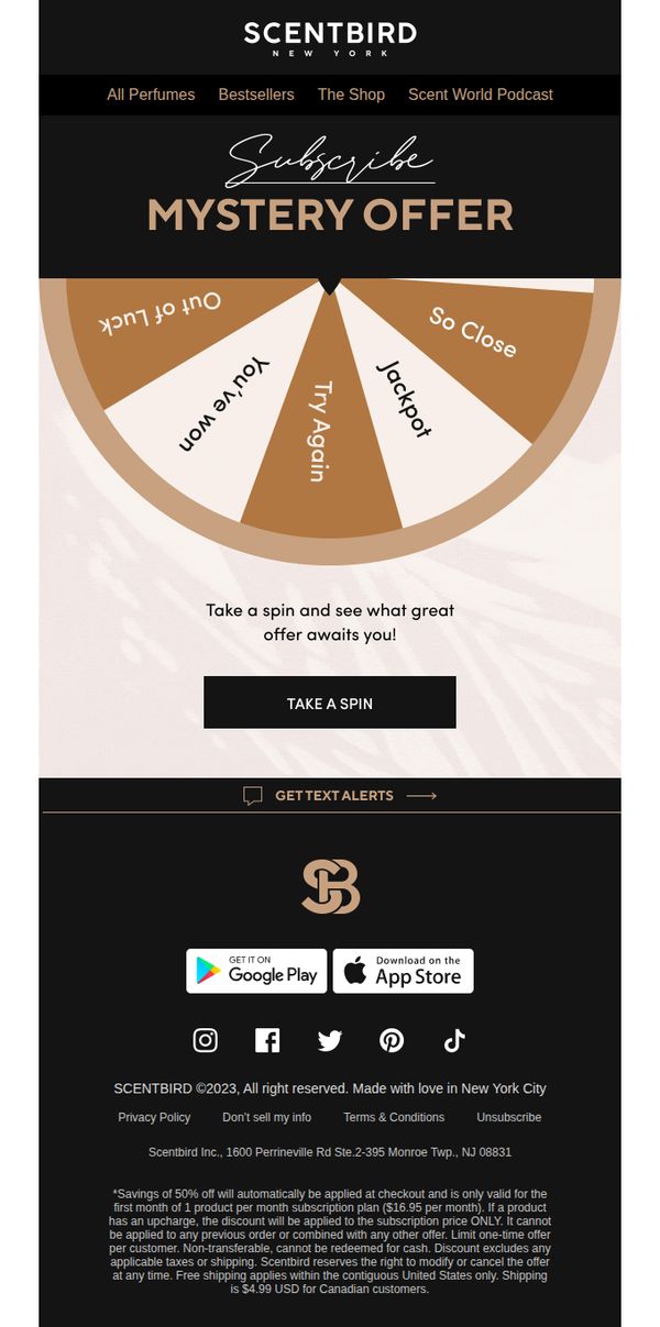 7. scentbird: Open to reveal your mystery offer. 🎰