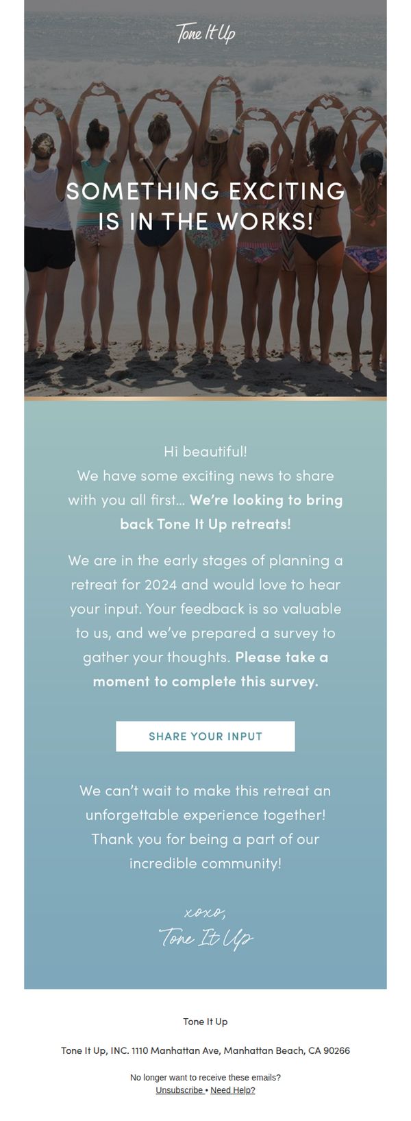 8. Tone It Up : Got a minute to spare? Help us plan your next retreat ☀️🤍