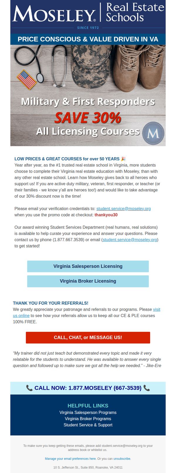 9. 30% OFF all Virginia Licensing Programs.