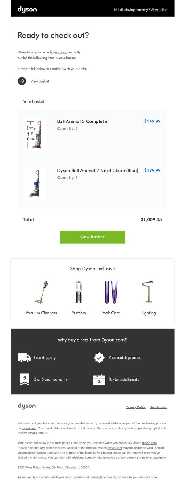 9. Items in your basket at dyson.com