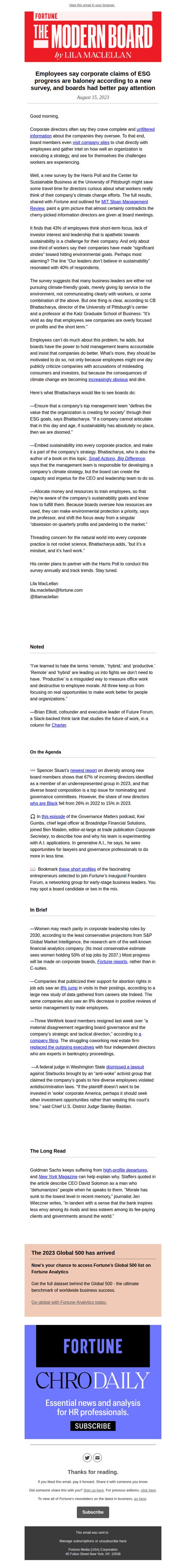 10. Fortune: Employees call baloney on ESG goals