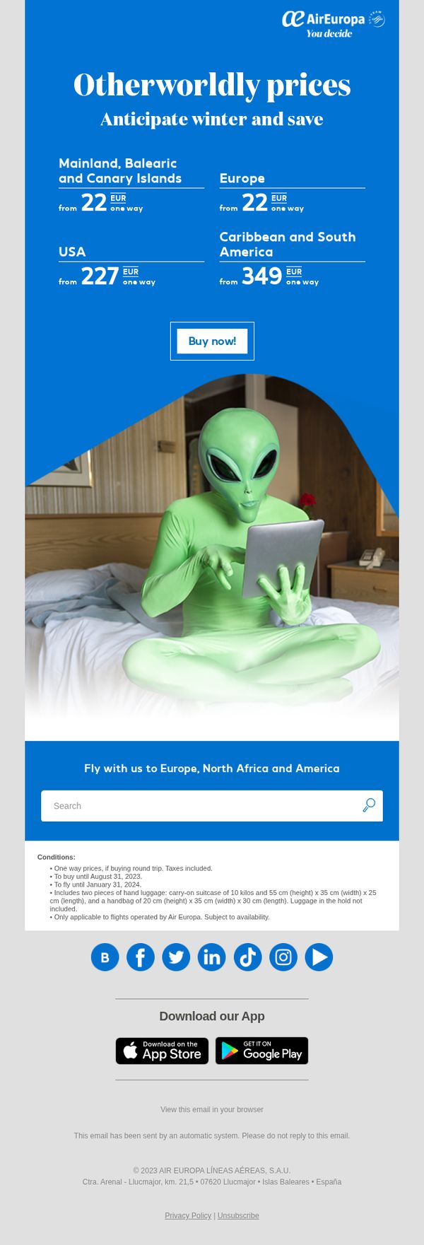 6. 👽 Fly with fares from another dimension from 22 EUR