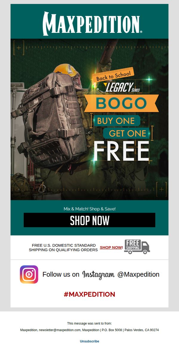 6. Maxpedition: Don't Miss BOGO for Back to School