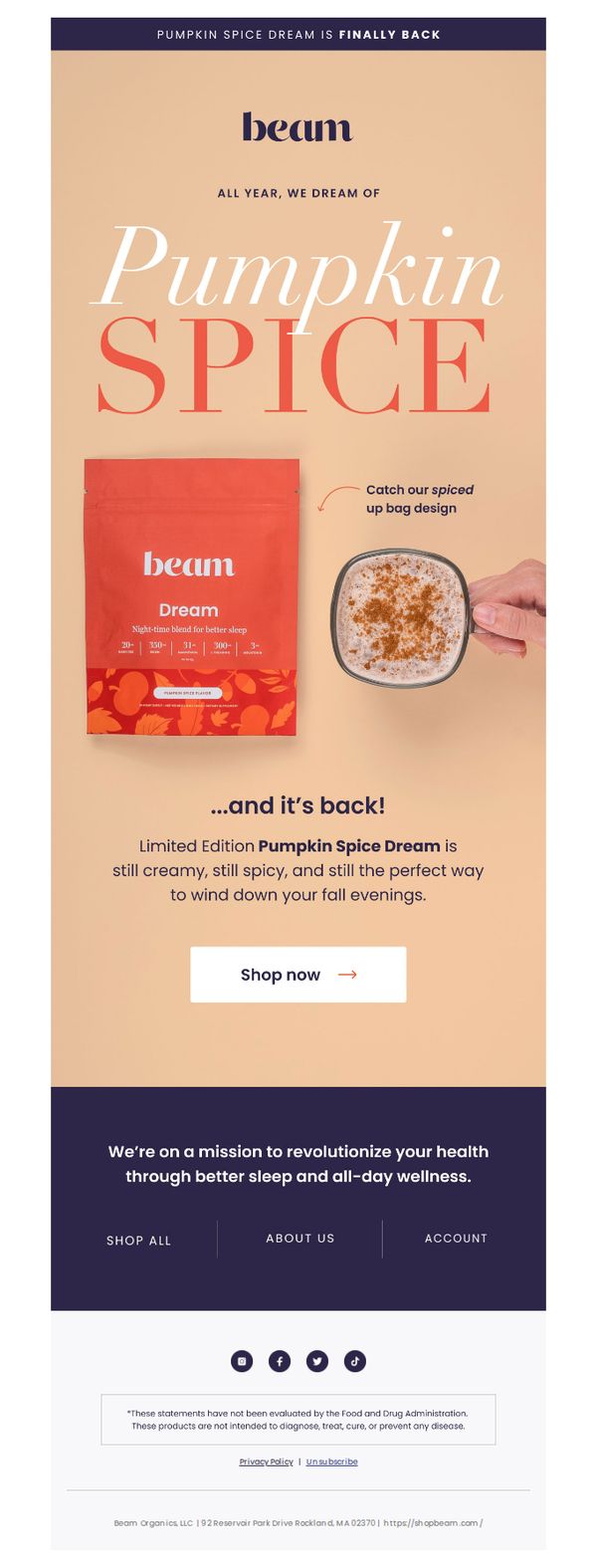 7. beam: Attn: Pumpkin Spice Dream is back!