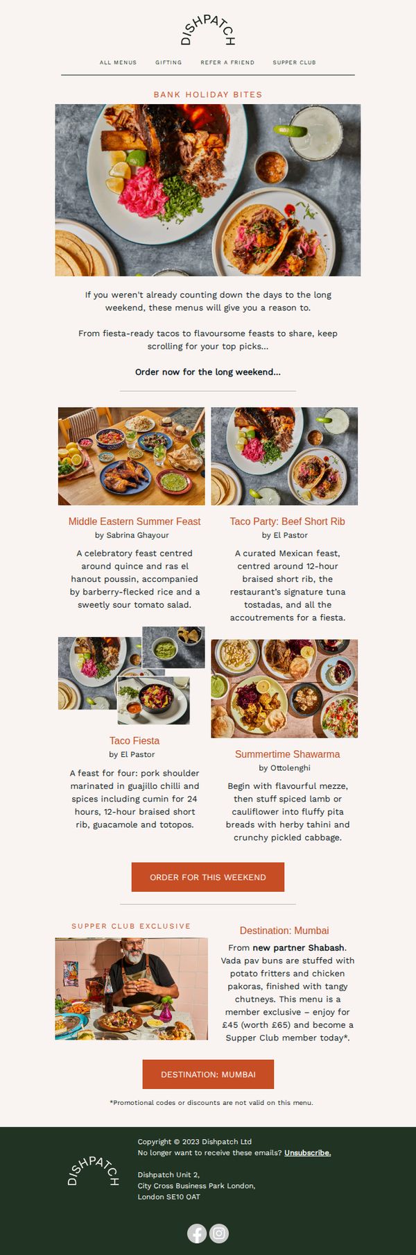 7. Dishpatch: Bank Holiday ready menus 😋