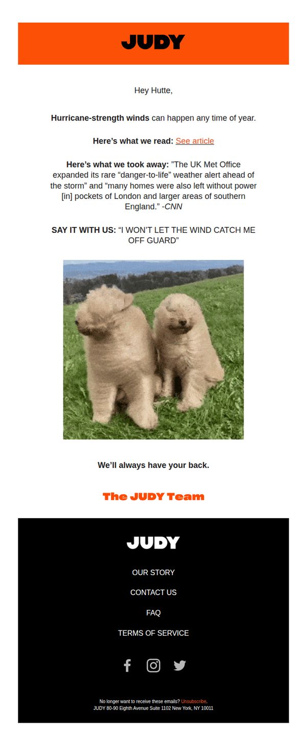 7. Judy: Don’t get swept off your feet 💨