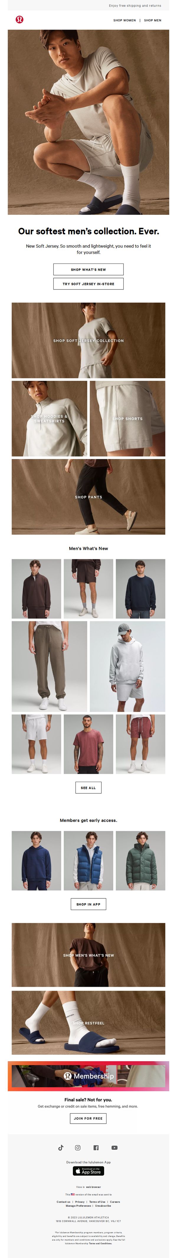 6. Lululemon: Meet Soft Jersey, our softest men's collection