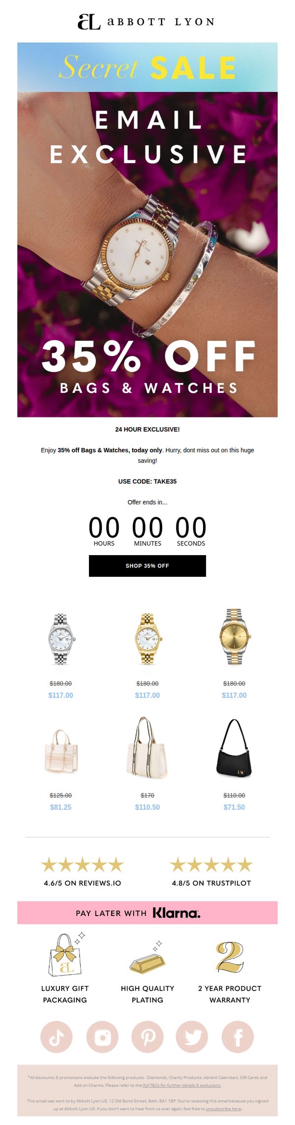 10. EXCLUSIVE 35% OFF Bags & Watches 💫