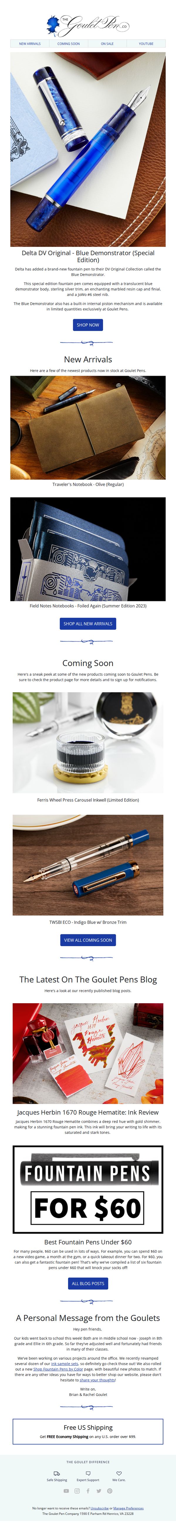 7. Goulet Pens: New Delta DV Original Fountain Pen: Blue Demonstrator 💙