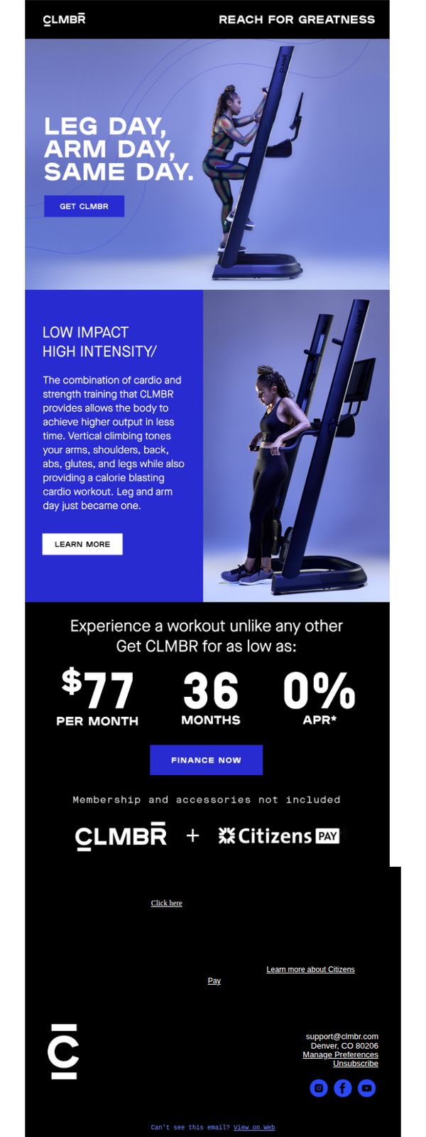 6. Leg Day, Arm Day, Same Day - Get CLMBR for as low as $77/mo