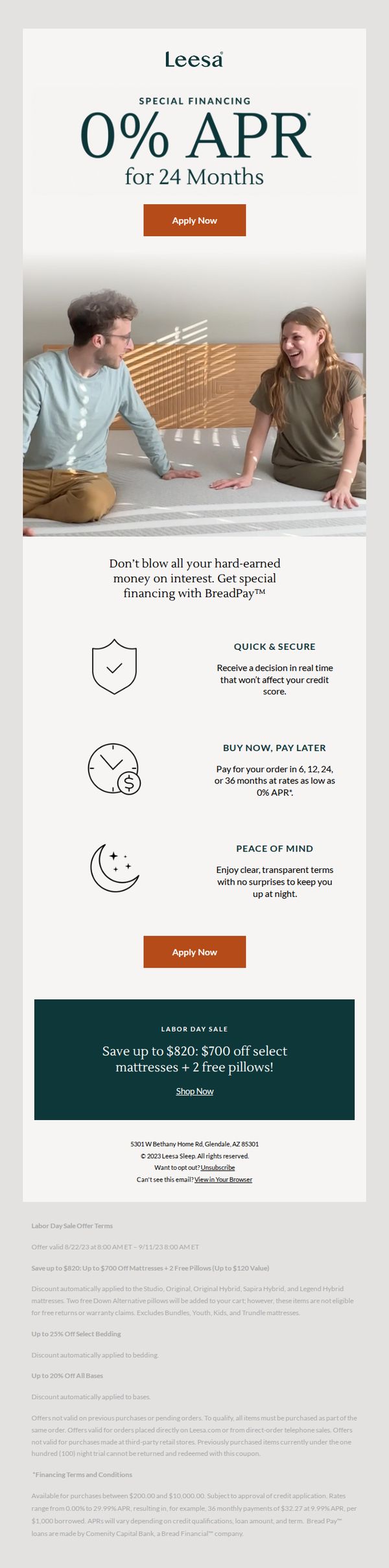 8. Leesa: Special Limited-Time Financing Offer!