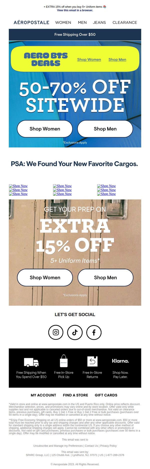 9. Aeropostale: 📞Cargo Nation + 50-70% Off 🔥 Aero BTS Deals