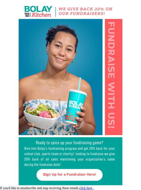 8. We're putting the FUN in FUNdraise! Get 20% back with Bolay Fresh Bold Kitchen