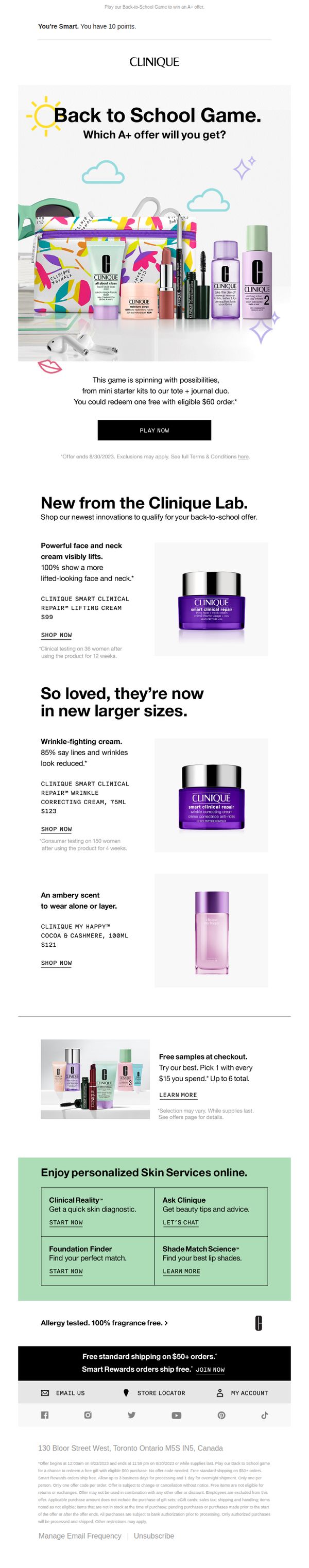 10. Clinique - CA: Did you spin to win yet? Ends soon!