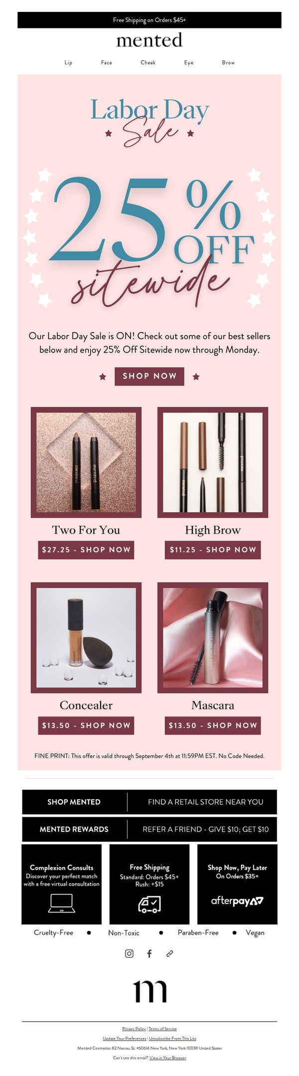 8. Mented Cosmetics: 25% Off Best Sellers for Labor Day!
