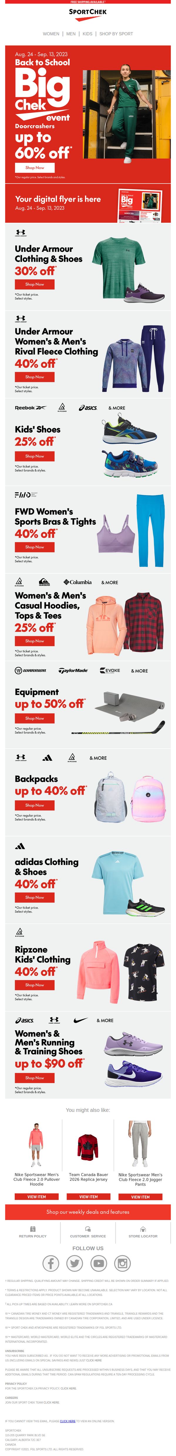 10. Sport Chek: Back To School Big Chek Event: Under Armour 30% Off + More