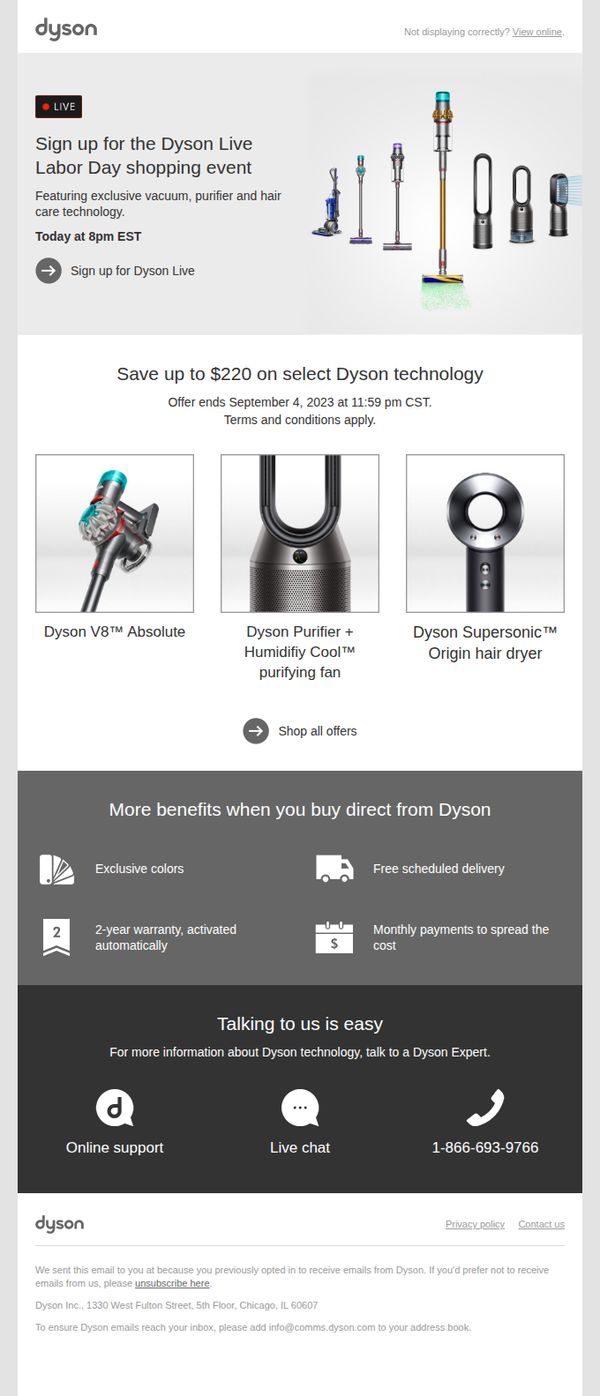 9. Tune in to the Dyson Live Labor Day shopping event