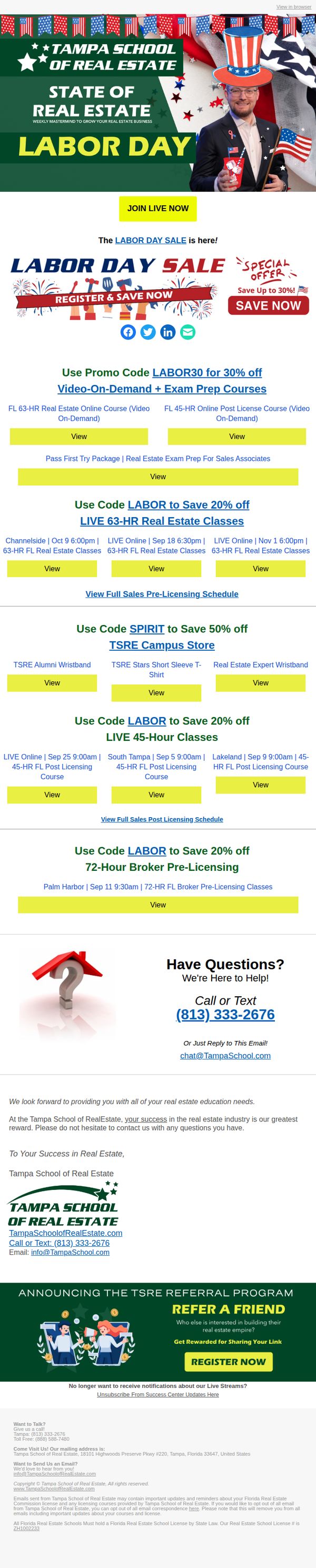 9. Tampa School of Real Estate: [LIVE] Labor Day