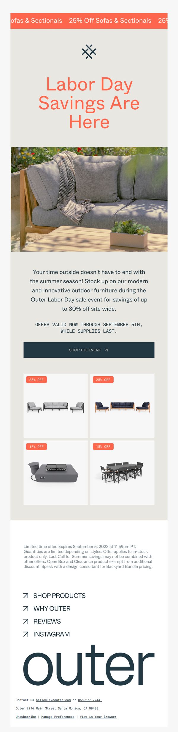 6. End of Summer Savings, 25% Off Sofas & Chairs