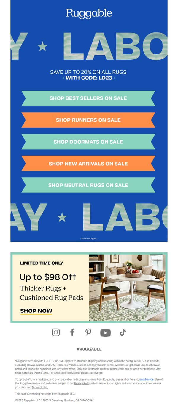10. Ruggable: Limited Time Offer: Up to 20% Off Sitewide
