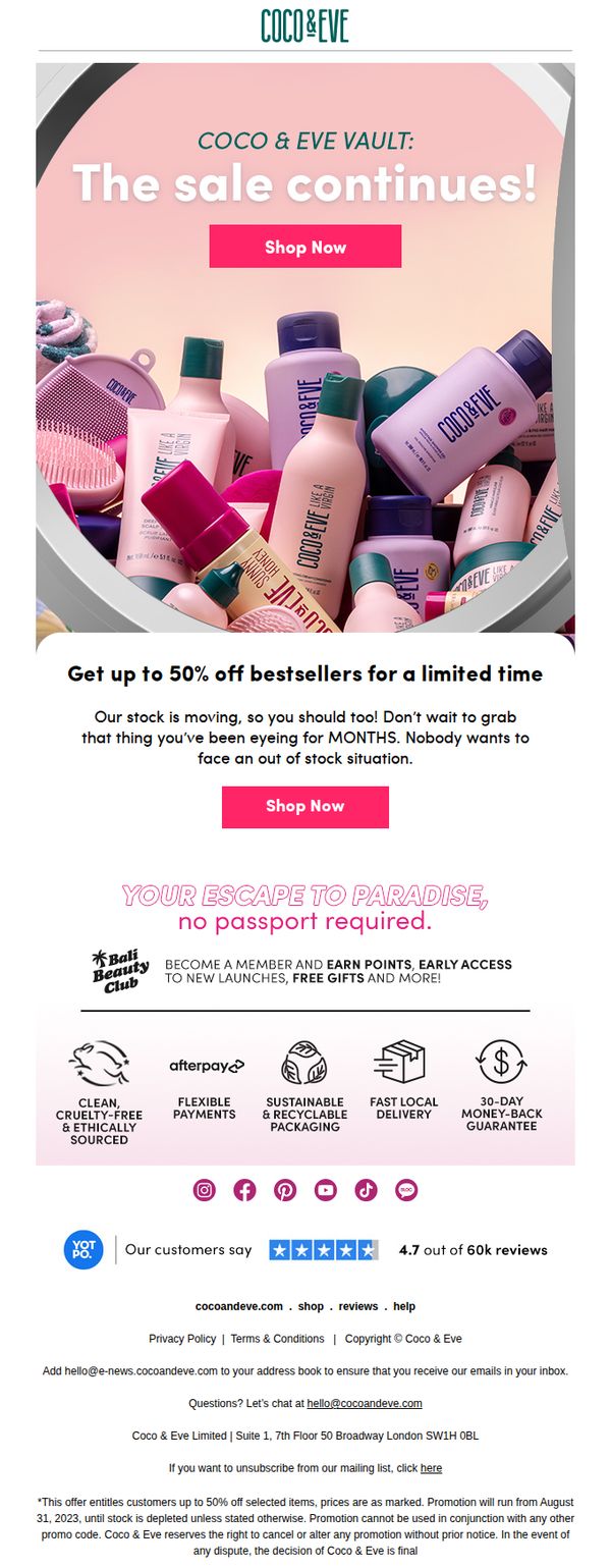 7. Coco & Eve: Up to 50% off = best Labor Day weekend ever!