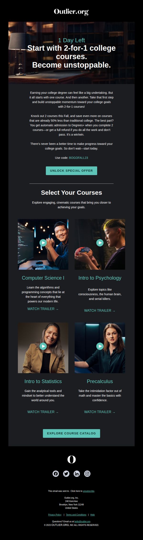 6. Outlier: [LABOR DAY SAVINGS] 2-for-1 college courses 🎓