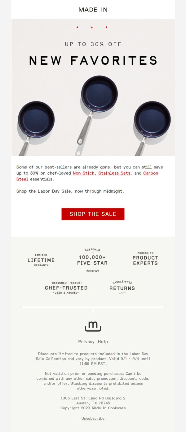 6. Made In: Don’t Miss Up to 30% Off