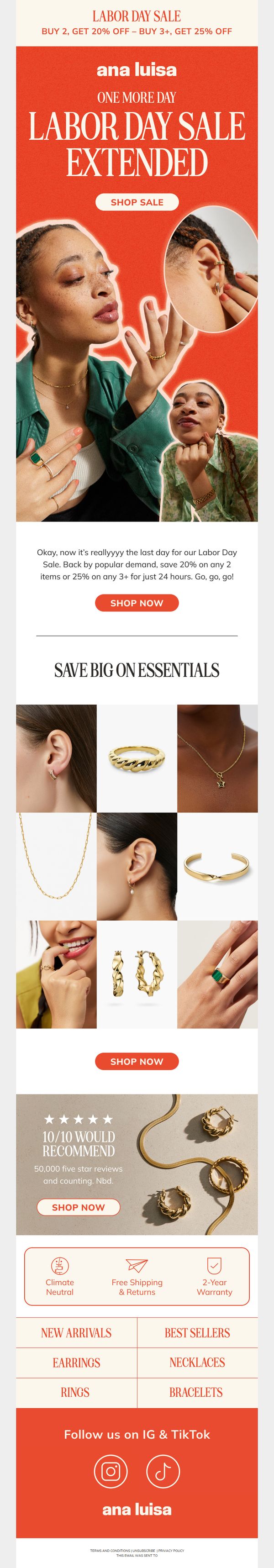 6. Ana Luisa: An EXTRA day of Labor Day savings! 🤗
