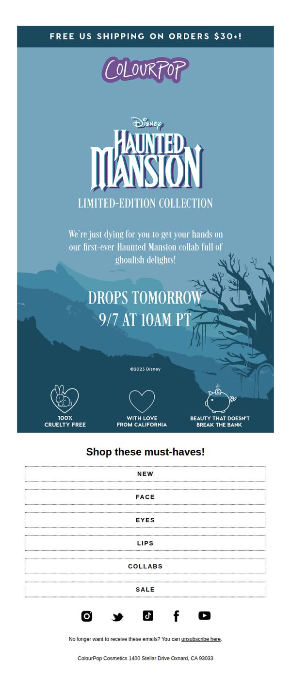 10. ColourPop: Disney Haunted Mansion drops tomorrow! 🪦