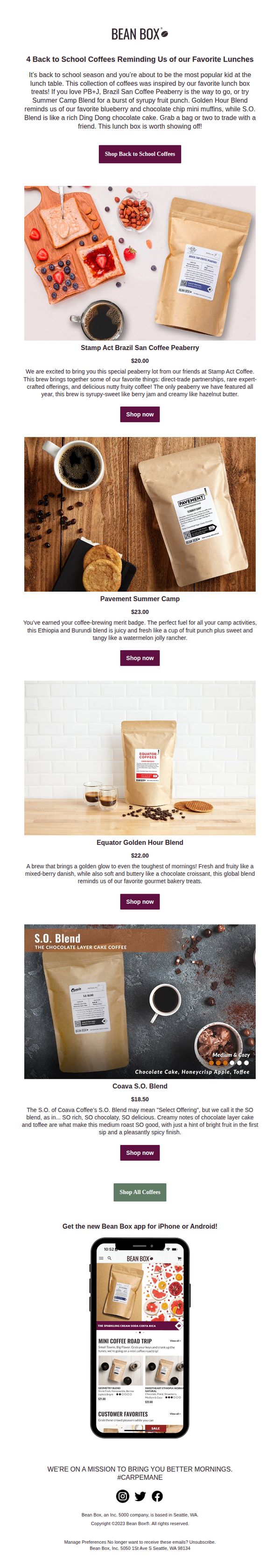 6.  Bean Box: 4 back to school coffees reminding us of our favorite lunches ☕ 🎒