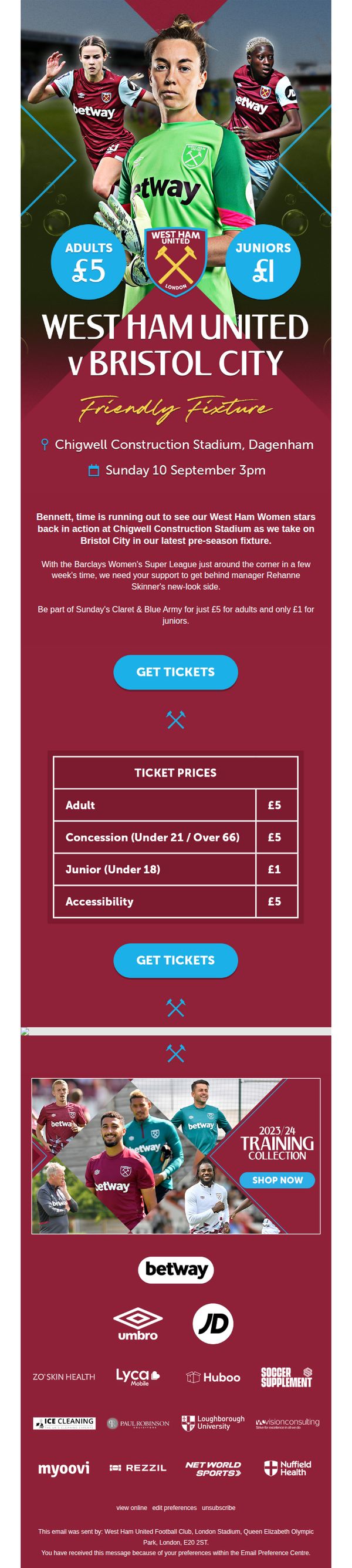 7. West Ham United : Get your tickets for Bristol City this weekend 🎟️