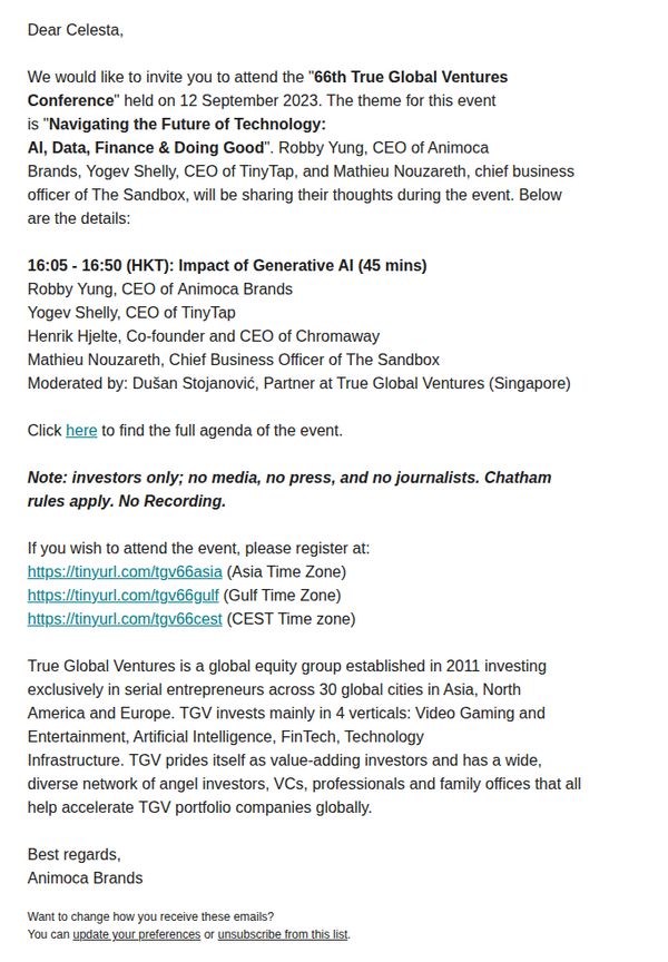 8. Invitation: 66th TGV Global Conference - 12 September 2023