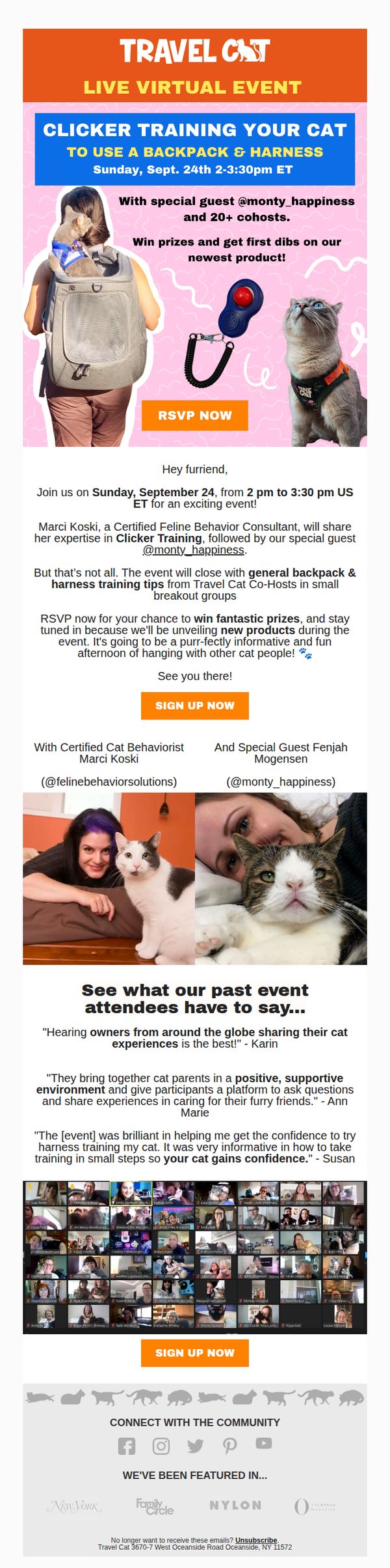 9. Travel Cat: Invite: Clicker Backpack & Harness Training Virtual Event 🎒🐾