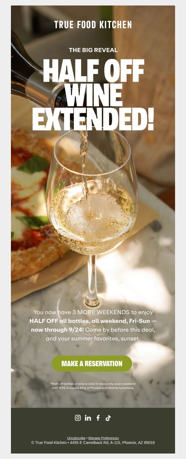 9. EXTENDED: Get 50% off wine bottles every weekend until 9/24! 🍷