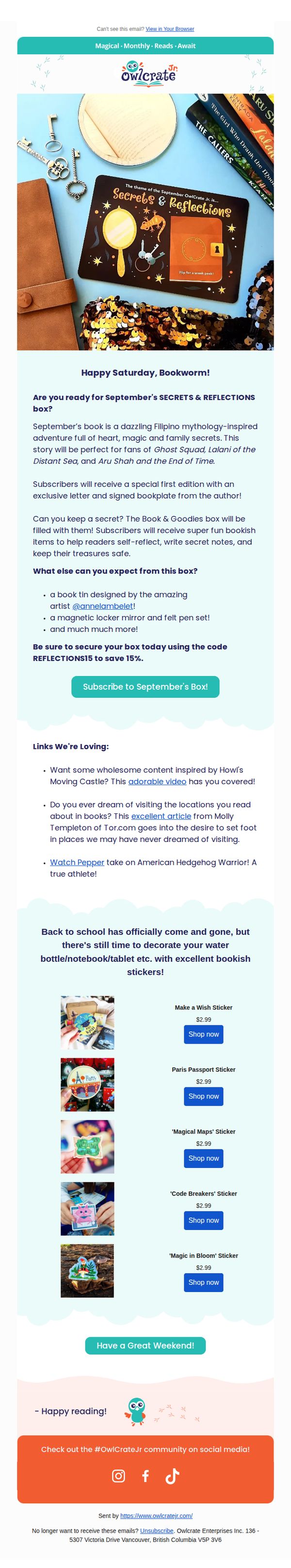 7. OwlCrate: There's still time to get our September SECRETS & REFLECTIONS Box!