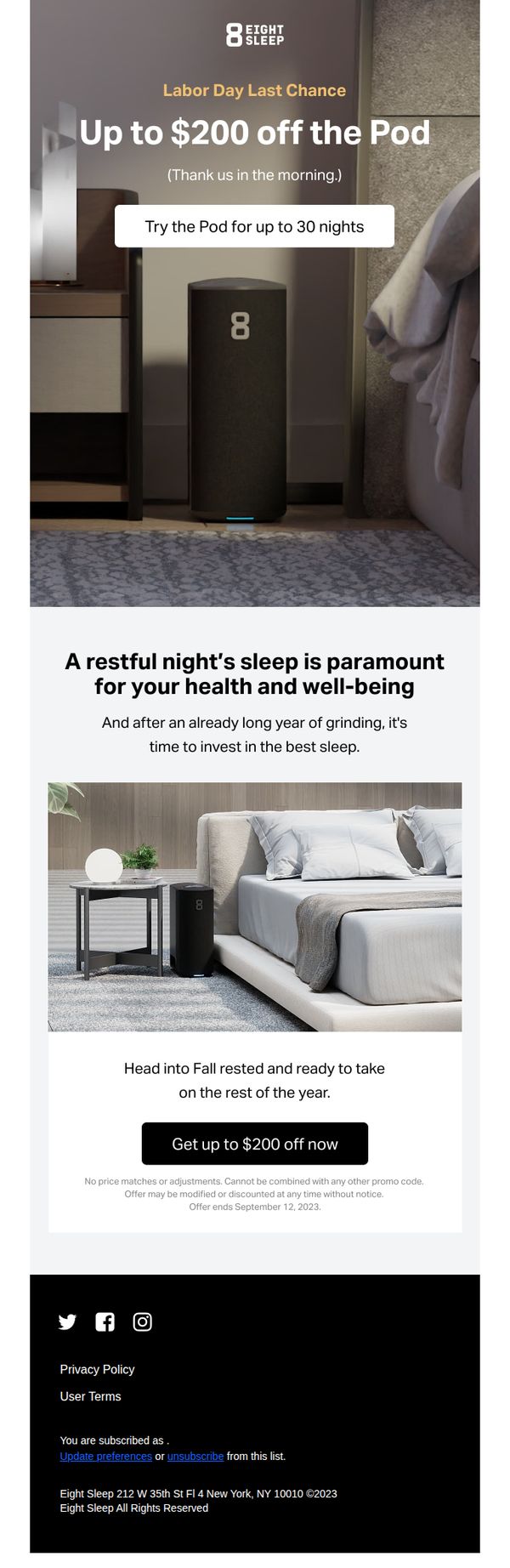10. Eight Sleep: Don’t miss up to $200 off