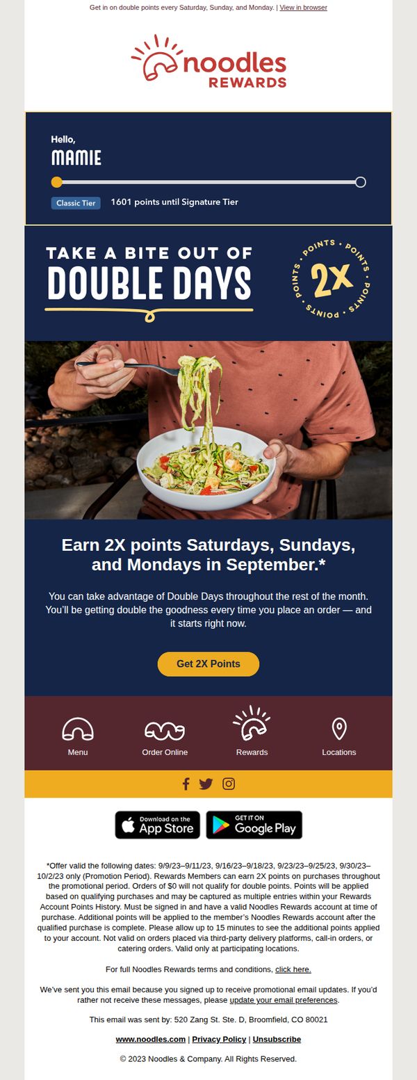 6. Double Days = 2X Points weekends in September.