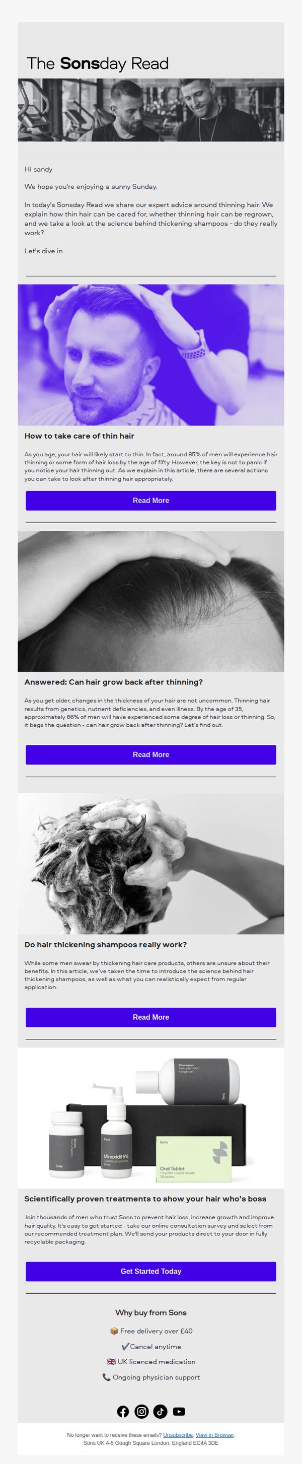 6. Sonsday Newsletter: Expert advice for thinning hair