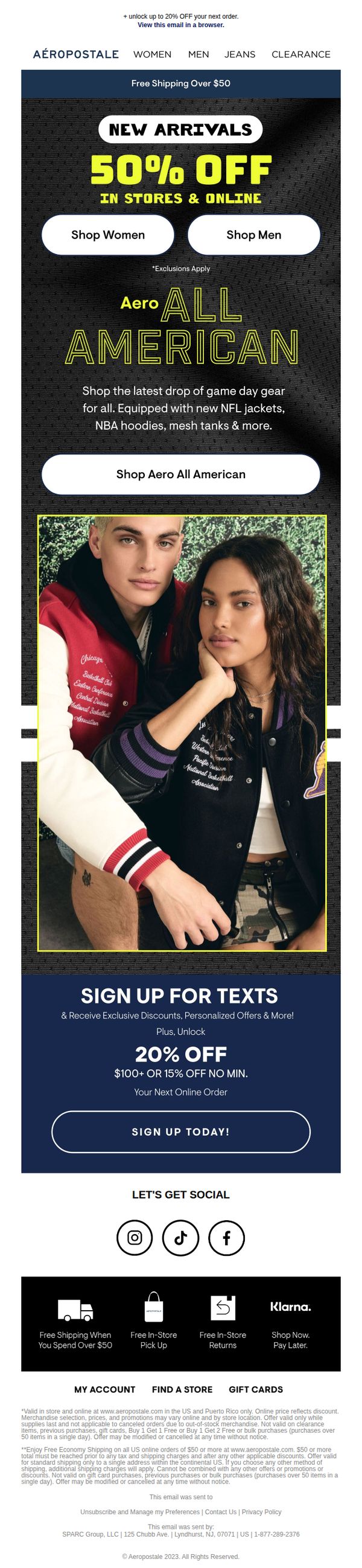 7. Aeropostale: 50% Off New Arrivals + New Game Day Gear For All 🏈